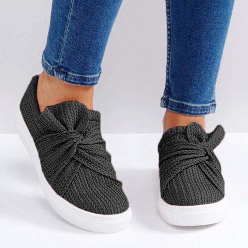 JOLIMALL Women Knitted Twist Slip On Sneakers